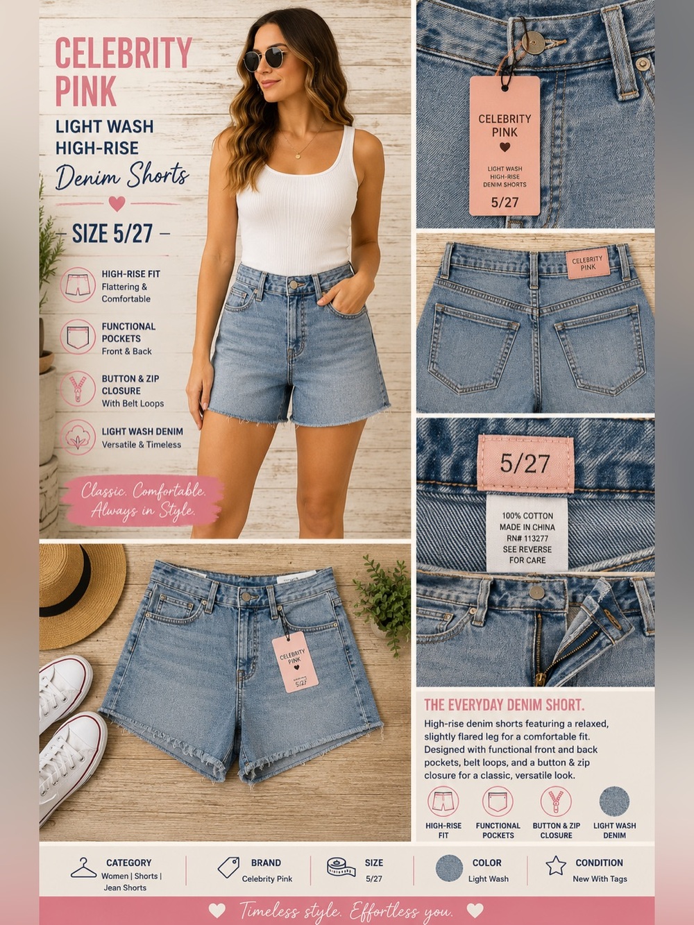 Celebrity Pink Light Wash High-Rise Denim Shorts NEW 5/27